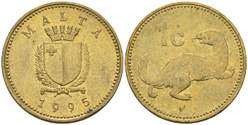 Мальта 1 цент 1995 ласка, горностай KM 93 никель латунь 4585-1236