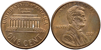 США 1 ЦЕНТ 2001 D, ЛИНКОЛЬН KM 201b цинк плакированный медью 4396-462