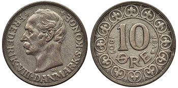 ДАНИЯ 1/5 РИГСБАНКСКИЛЛИНГА 1842 FF, КРИСТИАН VIII (1839-1848) KM 723 (C118) медь 4549-856