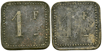 Франция 1 франк XIX-XX век ресторанный жетон латунь 4166-743