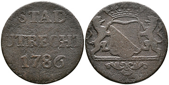 НИДЕРЛАНДЫ, УТРЕХТ 1 ДУИТ 1786 KM 91 медь 100-568