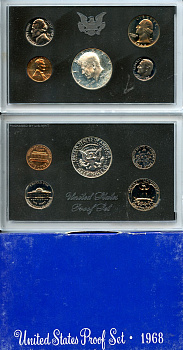 США официальный набор из 5 монет 1968 S, Джон Кеннеди KM PS 126 серебро  PROOF  8-2-01-40