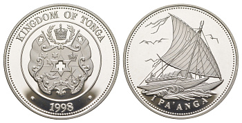 Тонга 1 паанга 1998 Полинезийский катамаран KM 174 серебро 1091-7-34