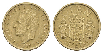 Испания 100 песет 1988 M, Хуан Карлос I (1975-2014) KM 826 алюминиевая бронза 4622-525