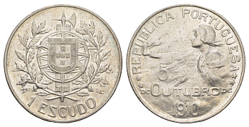 Португалия 1 эскудо 1910 Основание республики KM 560 серебро 00-822-60