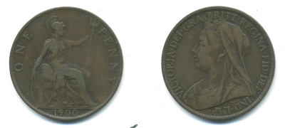 Великобритания 1 пенни 1900 Виктория (1837-1901) KM 790, Spink 3961 бронза 4383-532