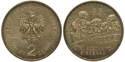Польша 2 злотых 2010 MW, 65 лет освобождения концлагеря Аушвиц-Биркунау (Освенцим) KM 712 нордик UNC 4676-633