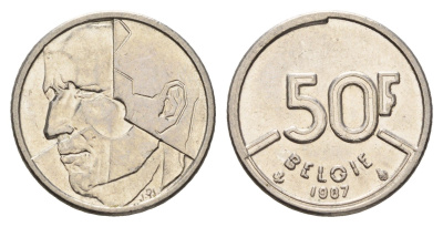 Бельгия 50 франков 1987 Belgie, Бодуэн I (1951-1993) KM 169 никель 3459-912