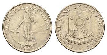 Филиппины 25 сентаво 1958 KM 189 медь цинк никель 4666-652