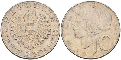 Австрия 10 шиллингов 1975 KM 2918 никель плакированный медно-никелем 4593-533
