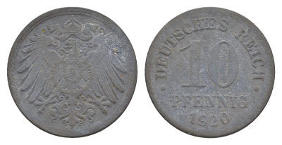 Германия 10 пфеннигов 1920 KM 26, J. 299 цинк 4659-154