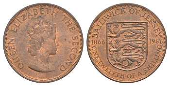 Джерси 1/12 шиллинга 1966 900 лет битве при Гастингсе KM 26 бронза UNC 4542-432