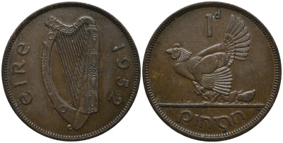 Ирландия 1 пенни 1952 курица KM 11 бронза 3855-831