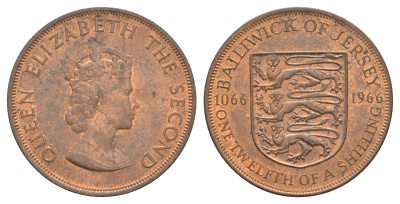 Джерси 1/12 шиллинга 1966 900 лет битве при Гастингсе KM 26 бронза UNC 4542-432