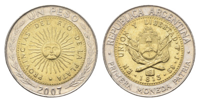 Аргентина 1 песо 2007 KM 112 биметалл aUNC 4663-637