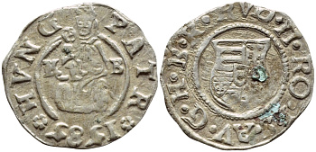 Венгрия 1 денар 1585 КВ, Рудольф II Габсбург (1576-1612), мадонна с младенцем  серебро    1530-434