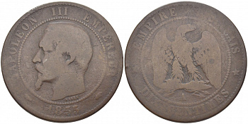 ФРАНЦИЯ 10 САНТИМОВ 1855 A, НАПОЛЕОН III (1852-1870) KM 771.1 бронза 114-1245