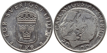Швеция 1 крона 2000 Карл XVI Густав (1973- ) KM 852а медно-никель 4379-1117