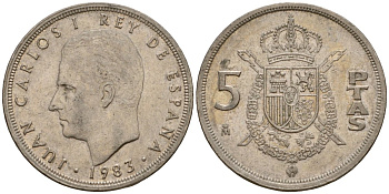 Испания 5 песет 1983 Хуан Карлос I (1975-2014) KM 823 медно-никель 216-552