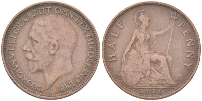 Великобритания 1/2 пенни 1926 Георг V (1910-1936) KM?824, Spink?4057 бронза 4128-143