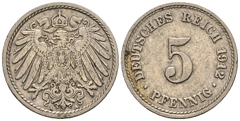 Германия 5 пфеннигов 1912 A, KM 11, J. 12 медно-никель 220-616