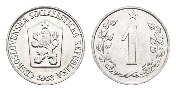 Чехословакия 1 геллер 1963 Социалистическая Республика KM 86 алюминий  UNC  M69-20