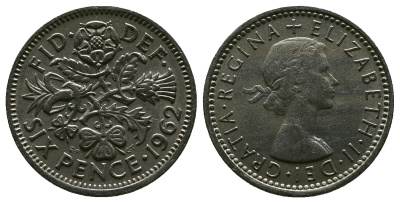 Великобритания 6 пенсов 1962 Елизавета II (1952-2022) KM 903, Spink 4149 медно-никель 4381-752