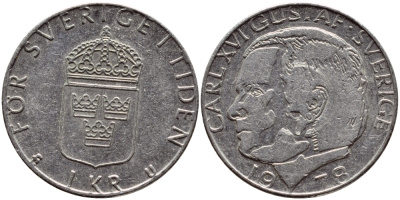 Швеция 1 крона 1978 Карл XVI Густав (1973- ) KM 852 медь плакированная медно-никелем 56-534