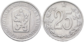 Чехословакия 25 геллеров 1963 KM 54 алюминий 190-742