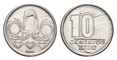 Бразилия 10 сентаво 1989 золотодобыча KM 613 нержавеющая сталь UNC 4664-524