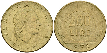 Италия 200 лир 1978 R, шестерня KM 105 алюминиевая бронза 4171-943