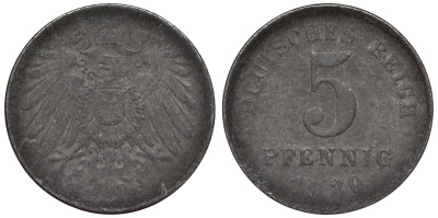 Германия 5 пфеннигов 1920 ? KM 19, J. 297, Weege 5 железо 4118-1245