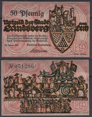 Ландсберг 50 пфеннигов 1921 DeNG 2 762.1.2 бумага UNC (пресс) 8608-10-3-2