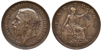 Великобритания 1 фартинг 1929 Георг V (1910-1936) KM 825, Spink 4061 бронза 4122-547