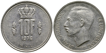 Люксембург 10 франков 1976 Герцог Жан (1964-2000) KM 57 никель 91-125