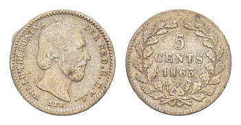 Нидерланды 5 центов 1863 Виллем III (1849-1890) KM 91 серебро 4659-225