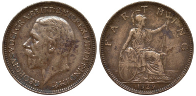 Великобритания 1 фартинг 1929 Георг V (1910-1936) KM 825, Spink 4061 бронза 4122-547