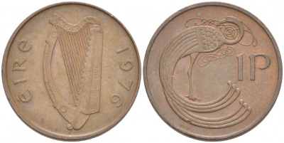 ИРЛАНДИЯ 1 ПЕННИ 1976 ПТИЧКА KM 20 бронза 112-1045