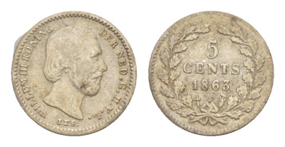 Нидерланды 5 центов 1863 Виллем III (1849-1890) KM 91 серебро 4659-225
