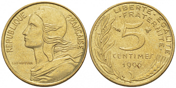 ФРАНЦИЯ 5 САНТИМОВ 1996 ТИП MARIANNE KM 933 медь алюминий никель 3309-1048