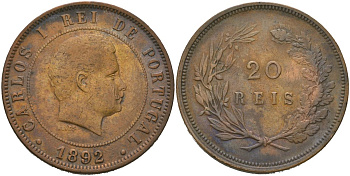 Португалия 20 реалов (рейсов) 1892 Карлуш I (1889-1908) KM 533 бронза 4587-824