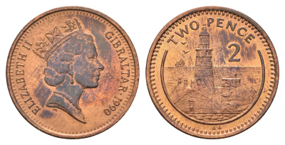 Гибралтар 2 пенса 1990 KM 21 бронза UNC 4666-257