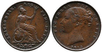 Великобритания 1 фартинг 1853 Виктория (1837-1901) KM 725, Spink 3950 медь  1518-1035