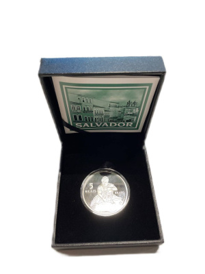 Бразилия 5 реалов 2015 ЮНЕСКО - Сальвадор, тираж 3.000 экземпляров, в оригинальной коробке, с сертификатом KM 720 серебро  PROOF  8-1-05-15