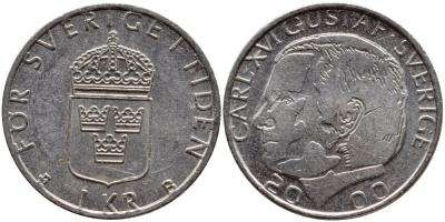 Швеция 1 крона 2000 Карл XVI Густав (1973- ) KM 852а медно-никель 4364-2423