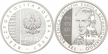 Польша 10 злотых 2007 MW, 125 лет со дня рождения Кароля Шимановского (1887-2007) KM 600 серебро PROOF 11-069-24