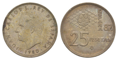 Испания 25 песет 1980 (80) M, Хуан Карлос I (1975-2014) KM 818 медно-никель 4616-824