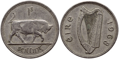 Ирландия 1 шиллинг 1968 бык KM 14а медно-никель 85-452