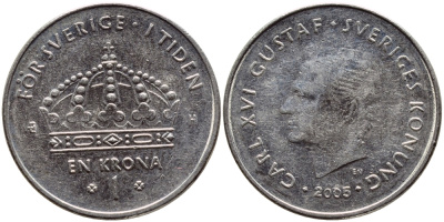 Швеция 1 крона 2005 Карл XVI Густав (1973- ) KM 894 медно-никель 93-756