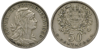 Португалия 50 сентаво 1958 KM 577 медно-никель 62-614